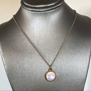 Mermaid Pink Glitter Sparkle Gold Tone Necklace